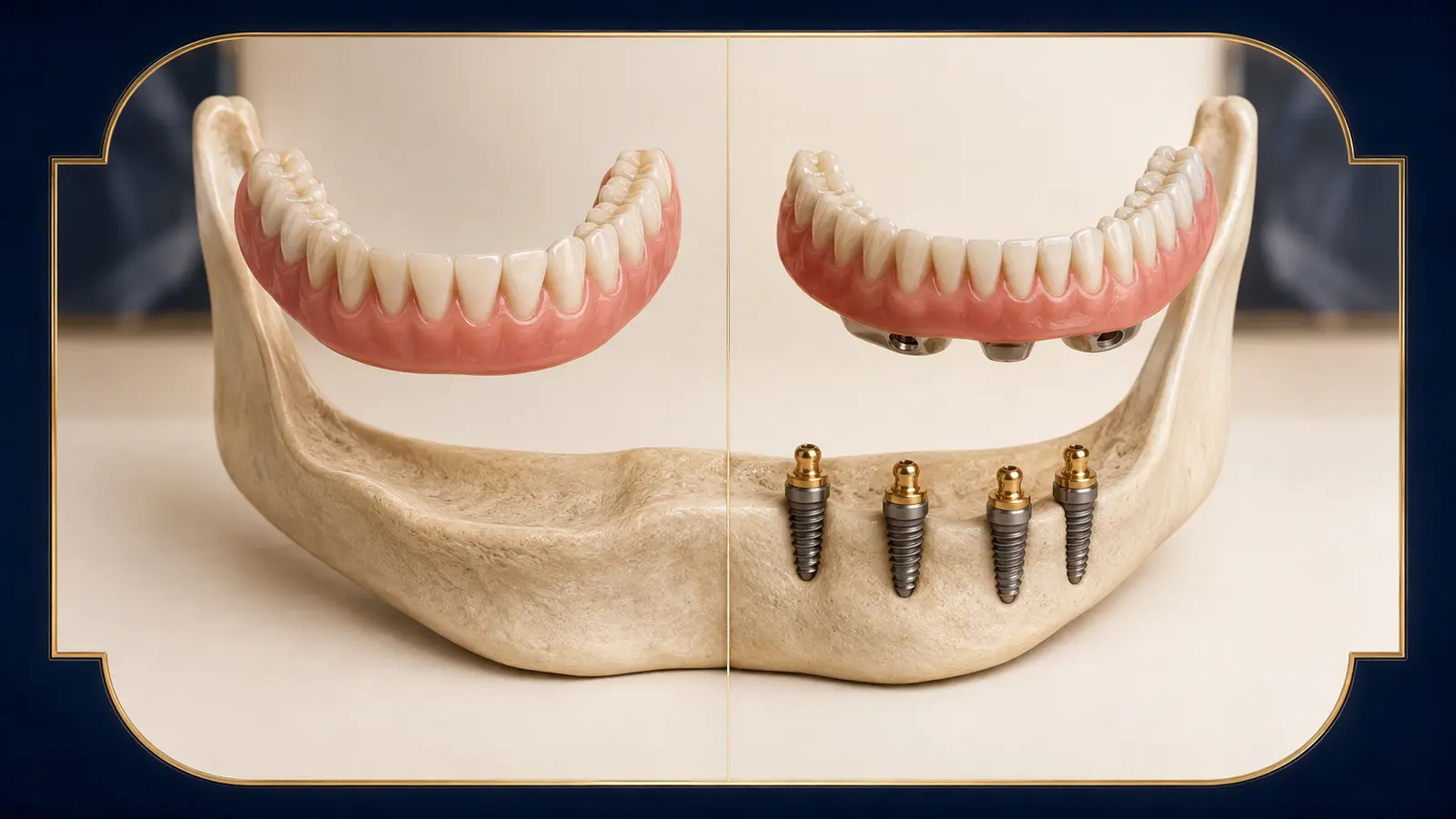 Comparaison d’une prothèse complète amovible et d’une prothèse stabilisée par implants